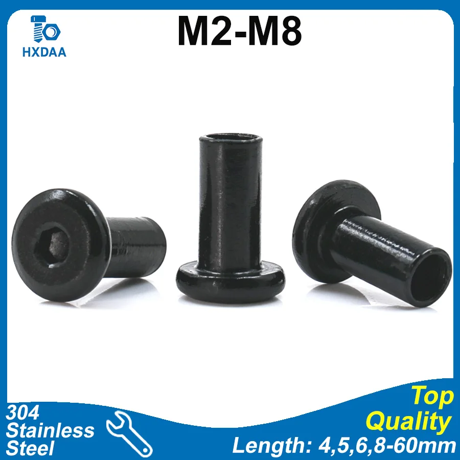 5-10pcs M2 M3 M4 M5 M6 M8 Black 304 Stainless Steel Hex Socket Barrel Nuts Chamfered Head Furniture Connector Cross Dowel Nut