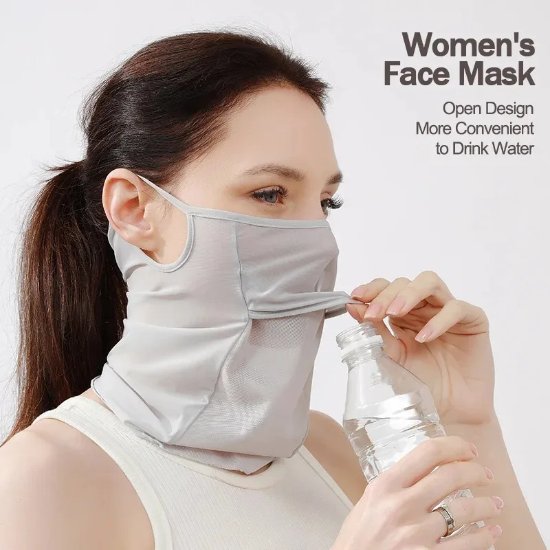 

Women's Chiffon Sun Mask with Drinking Hole, Breathable Face Cover for Cycling Fishing Golf UV Protection Neck Gaiter 24H Ship