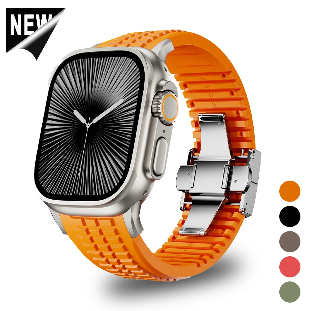 

Силиконовый мужской браслет для Apple Watch Ultra 2/1 49 мм 10 9 8 7 46 мм 45 мм Роскошный спортивный ремешок для iWatch Series 6 5 4 se 44 мм