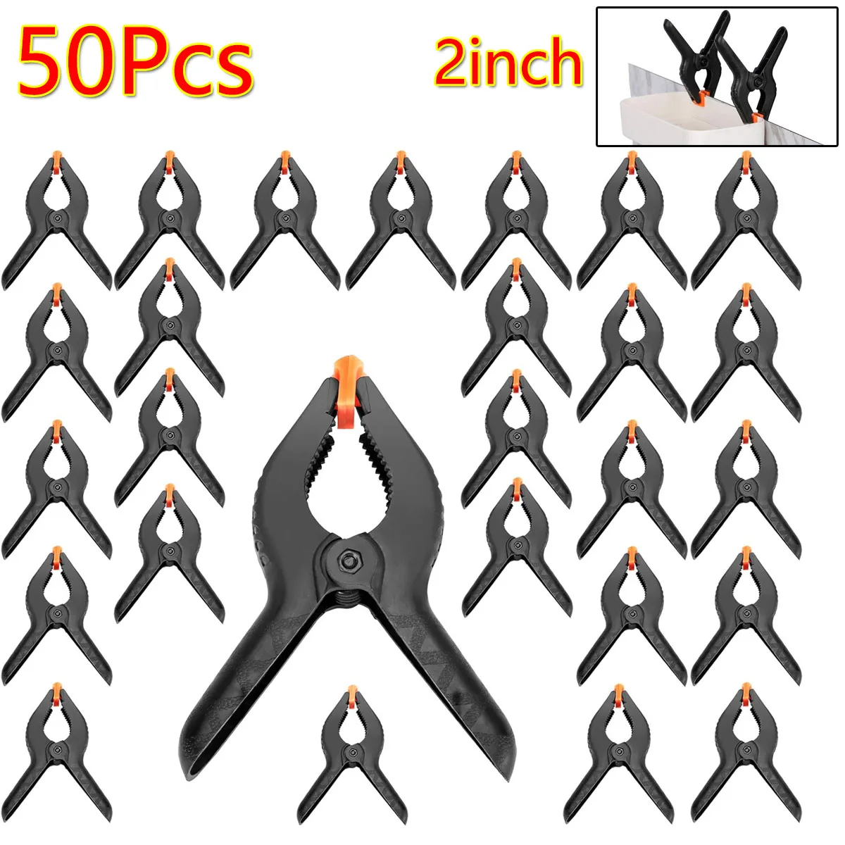 50Pcs Spring Clip Clamps DIY Woodworking Tools 2 inch Plastic Nylon Spring A-shaped Photography Background Wood Fixed Clip Black