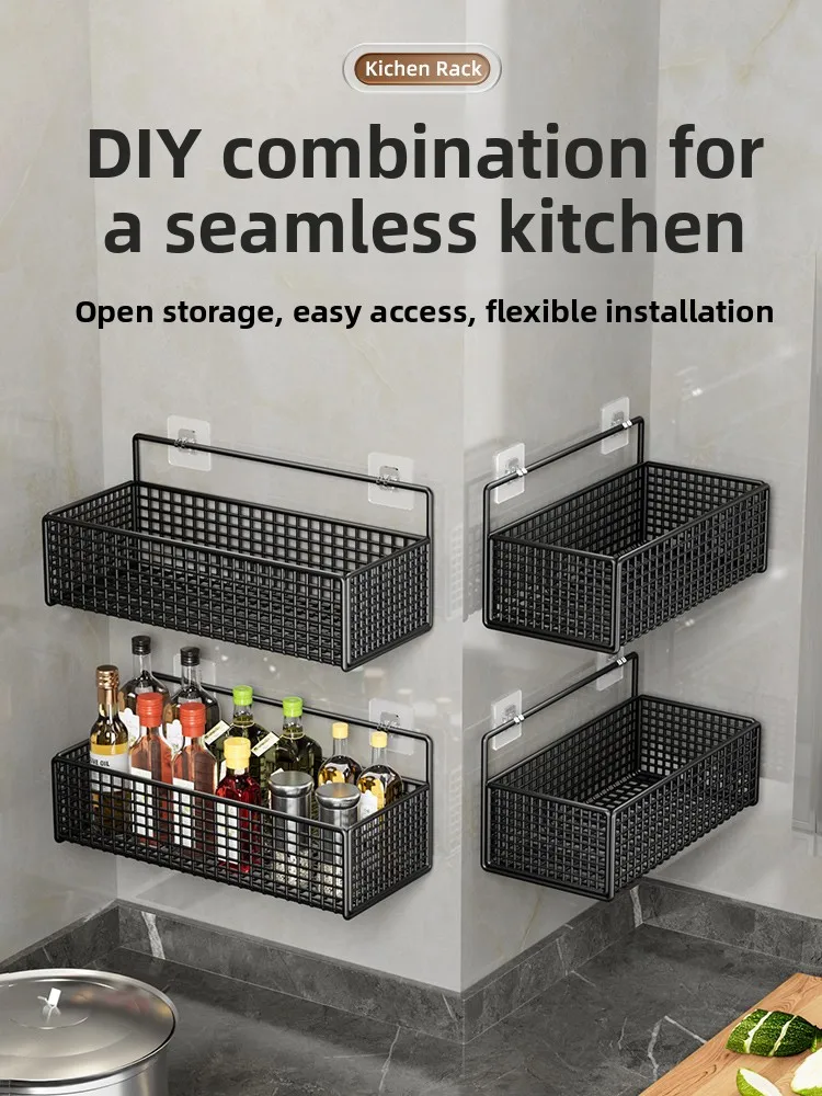 

No-Drill Kitchen Wall Storage Ra Garlic Onion Ginger Basket Hanging Utensil Holder Nordic Sle Carbon Steel Rectangular elf