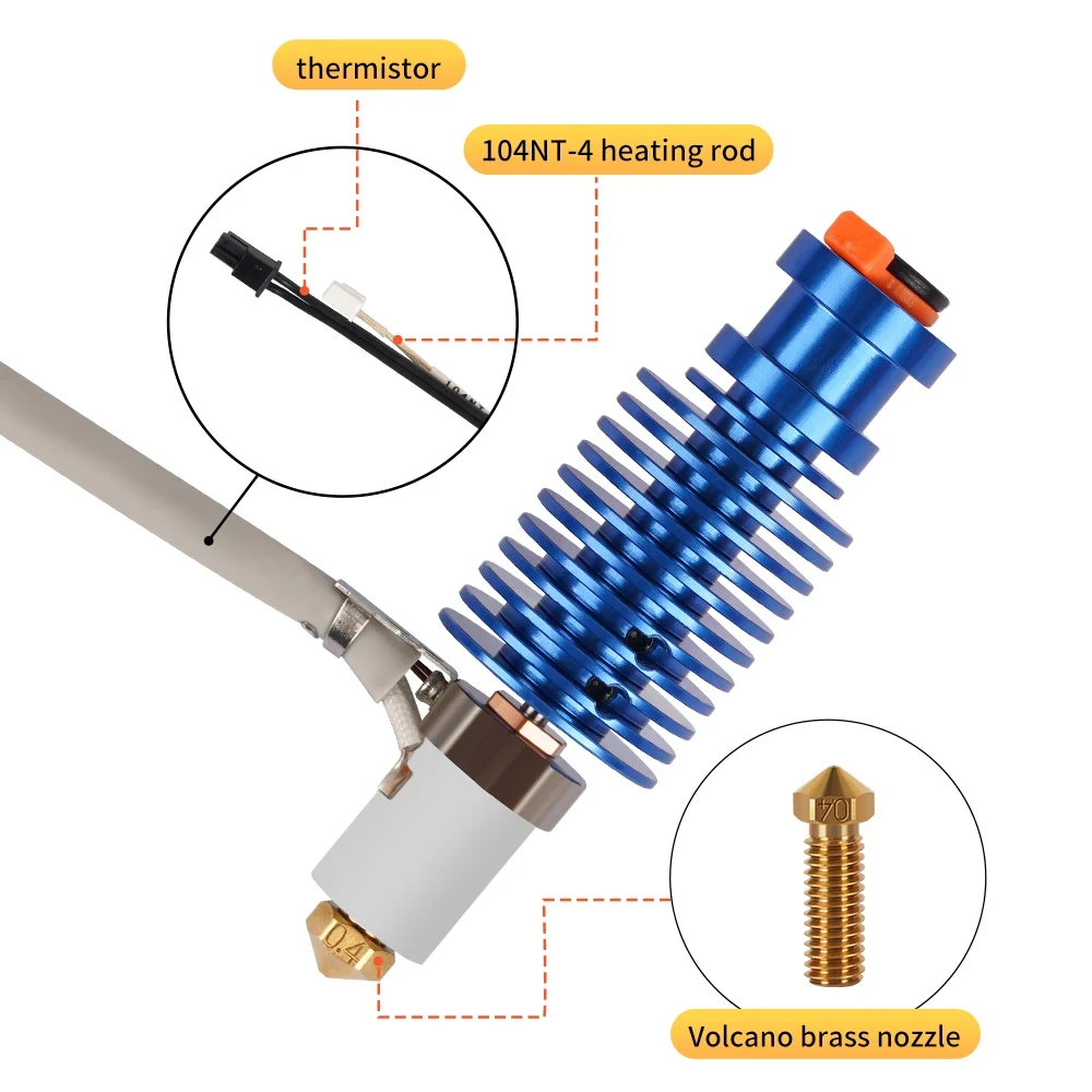 

Комплект Volcano Hotend 24 В 60 Вт для Voron 2.4 Prusa Ender 3 CR10 MK3S 3D-принтер E3D Volcano Hot End Керамический нагревательный сердечник Печатающая головка