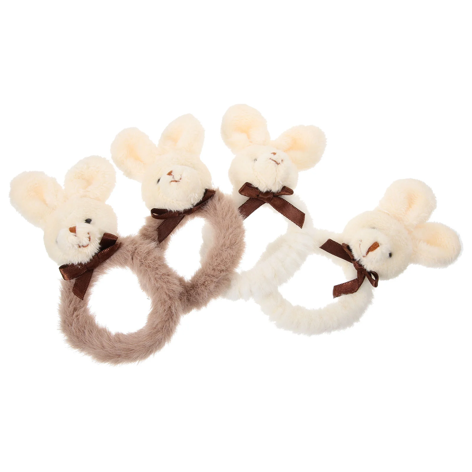 

4 Pcs Animal Plush Bunny Rubber Band Stuffed Elastic Hair Rings Ties Ponytail Holder