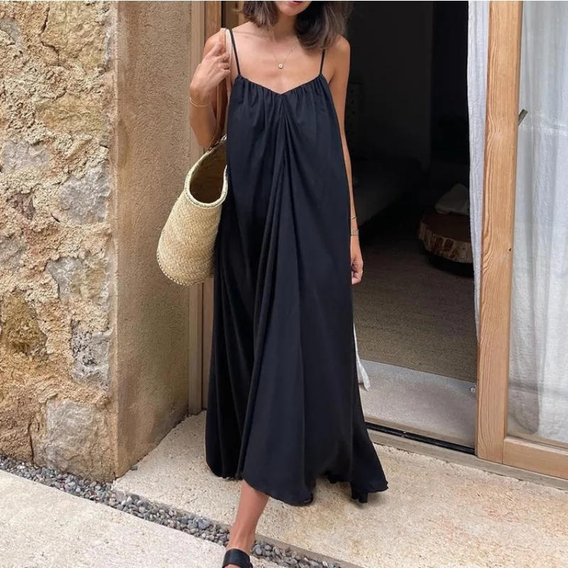 

Women's Fashion French Sleeveless Camisole Dress with New Style Simple and Loose Black Long Skirt Female Clothing