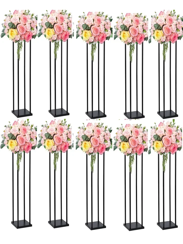 10 Stück 60/80cm Mattschwarze Geometrische Metall-Blumenständer Quadratische Hohe Blumensäulen als Tischdekoration für Hochzeitsgang- und Eventdekoration – Detail 1