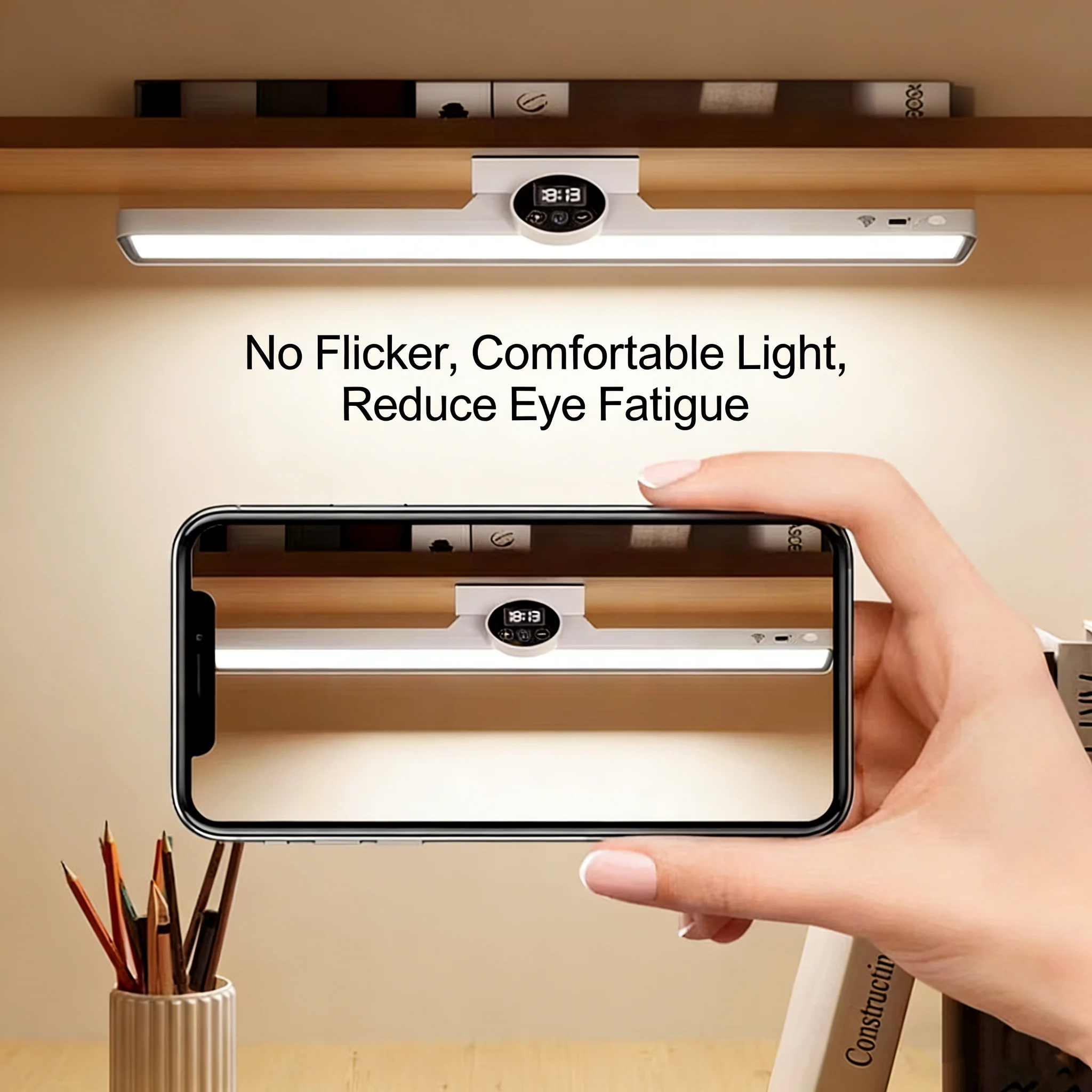 

Desk Lamp Hanging Magnetic Clock Table Lamp LED USB Rechargeable Stepless Dimming Cabinet Closet Wardrobe Night Light