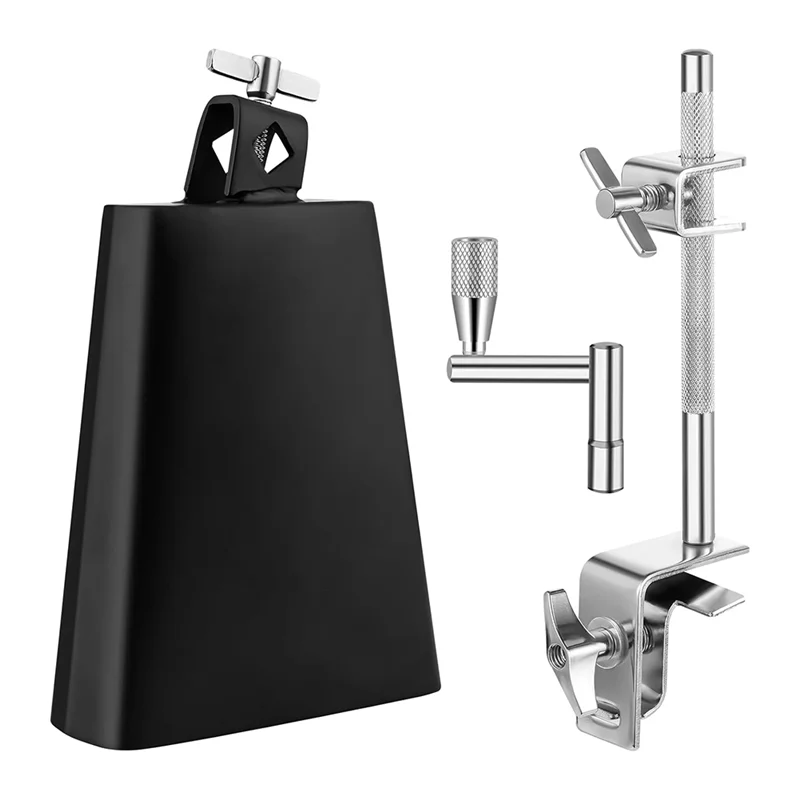 

A89E-6 Inch Cowbell And Cowbell Clamp, Adjustable Standard Cowbell Mount Holder, Percussion Accessory, Drum Key