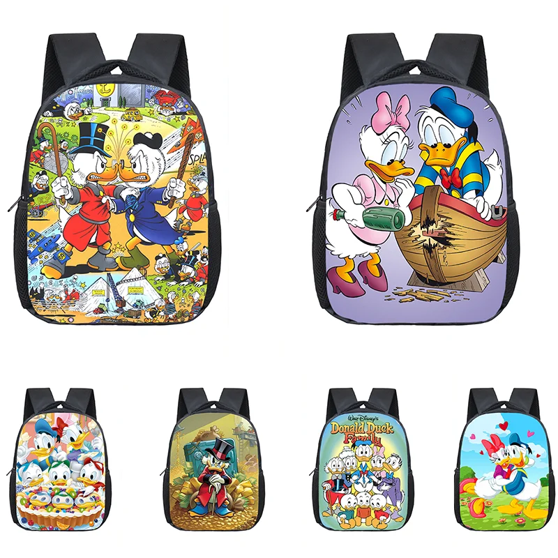 

12 inch Donald Duck Kindergarten School Bag Cartoon Girl Boy Student Primary School Bookbag Portable Waterproof Backpack Mochila