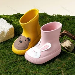 Children Rain Boots 2025 Four Season Cute Cartoon Rain Shoes Waterproof Boys Girls Non-Slip Rubber Shoes Rabbit Bear Baby Boots