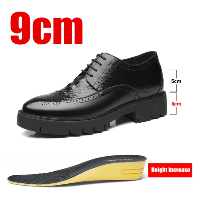 Lift 4/7/9cm Men Elevator Dress Shoes Men Oxford Elegant Formal Shoes Office Height Increasing Brogues Platform Mens Footwear