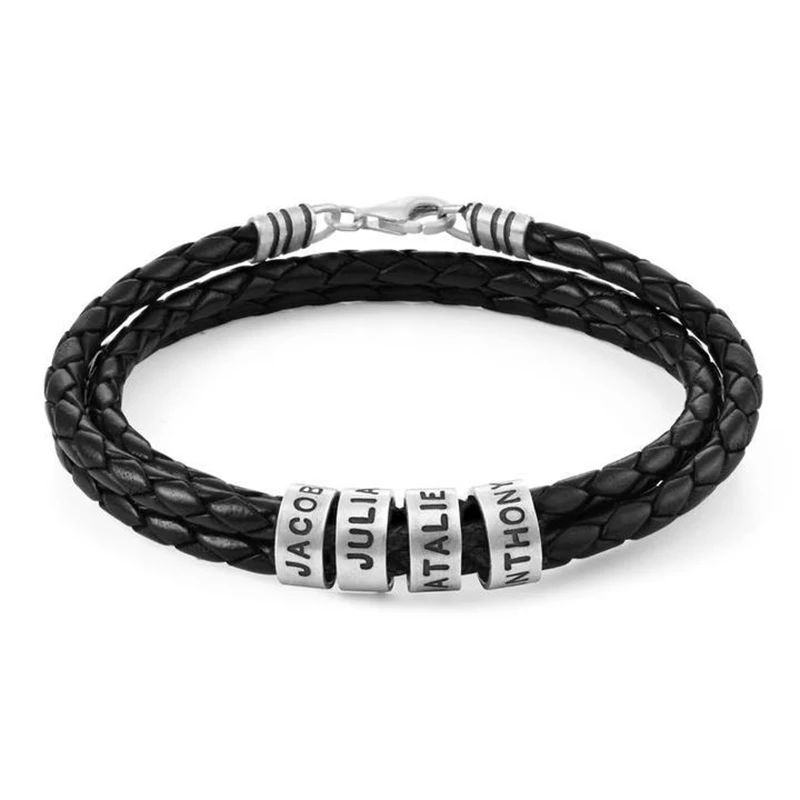 Personal isierte Namen Männer Leder Armband geflochtenes Leder Armband benutzer definierte Familiennamen Armband personal isierte Männer Armband