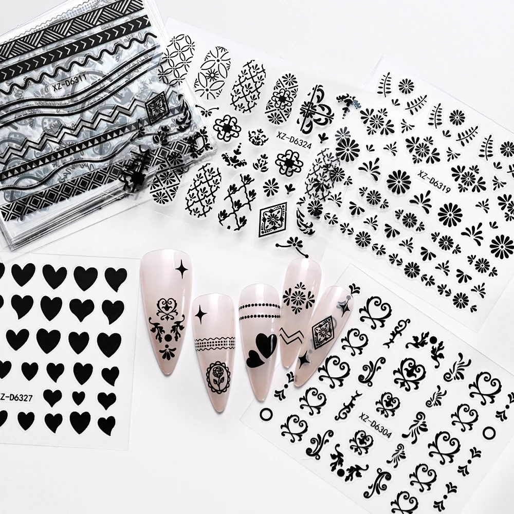 สติกเกอร์ติดเล็บลายดอกกุหลาบและเดซี่สีดำสุดหรู 30 ชิ้น แบบติดเอง ลายดอกไม้ สำหรับตกแต่งเล็บสไตล์สาวหวาน