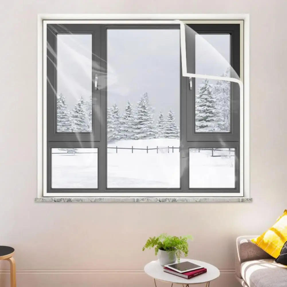 Winter Thermal Curtain Insulated Window Screen Protector Transparent Weather Curtain Self-adhesive Windproof for Home