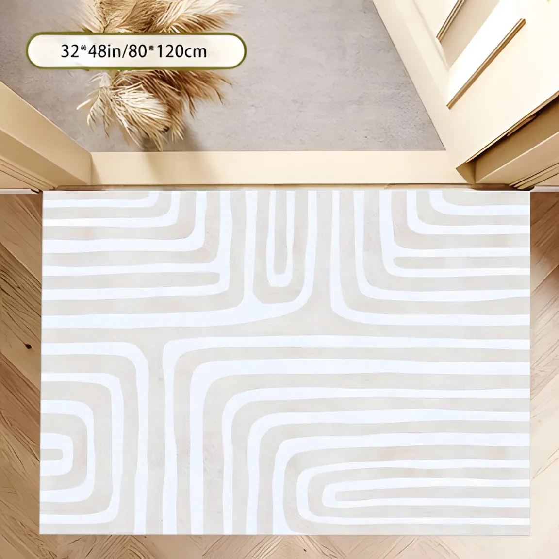 2D Minimalist Herringbone Pattern Rug, Creamy Wabi-Sabi Velvet Style, Living Room & Bedroom
