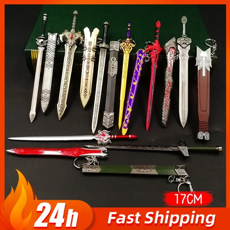 6.69in Anime Peripheral Qin Shi Huang Sword With Scabbard Keychain Pendant Ancient Metal Sword Model Series Collectible Toy Gift