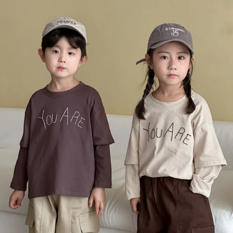 2025 Autumn Winter Causal Children Long Sleeve Shirt Set Pure Cotton Boy Girl Outfit Loose Daily Tops 3y-12y Pullover Unisex