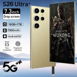 S26 Ultra-Smartphone con reconocimiento facial, 7,3 pulgadas, HD, 5G, 8Gen3 Snapdragon, 16GB + 1TB, Android 14, 8000mAh, 70 + 108MP