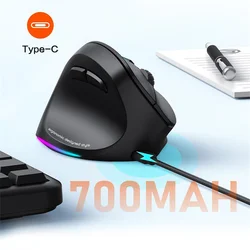 Wireless Vertical Mouse Left Hand Rechargeable Mute Button RGB DPI Adjustable Button Ergonomics Design Office Use Dual-mode