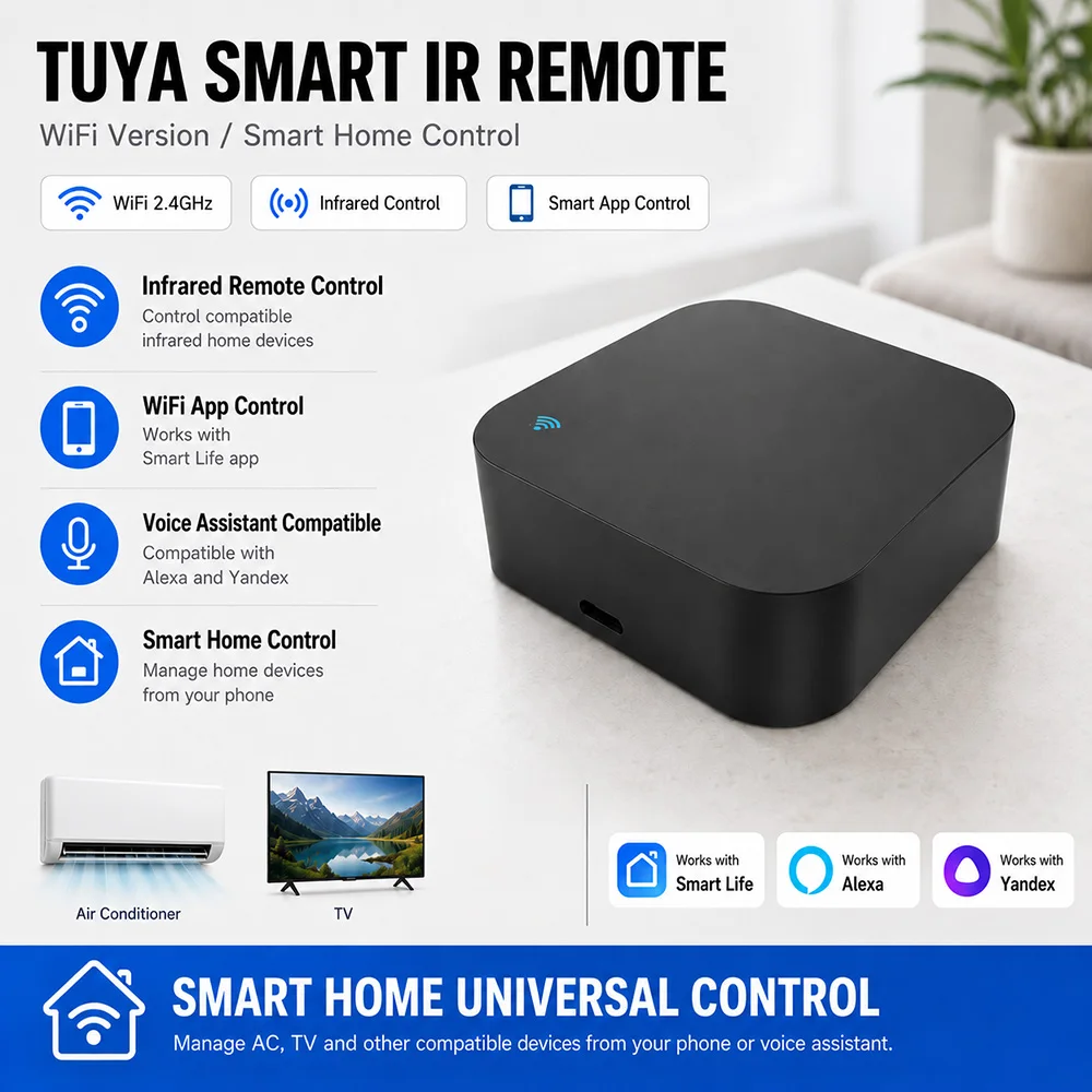 Tuya Smart RF IR Remote Control WiFi Version 315MHz 433MHz for Smart Home AC & TV Control Compatible with SmartLife Yandex Alexa