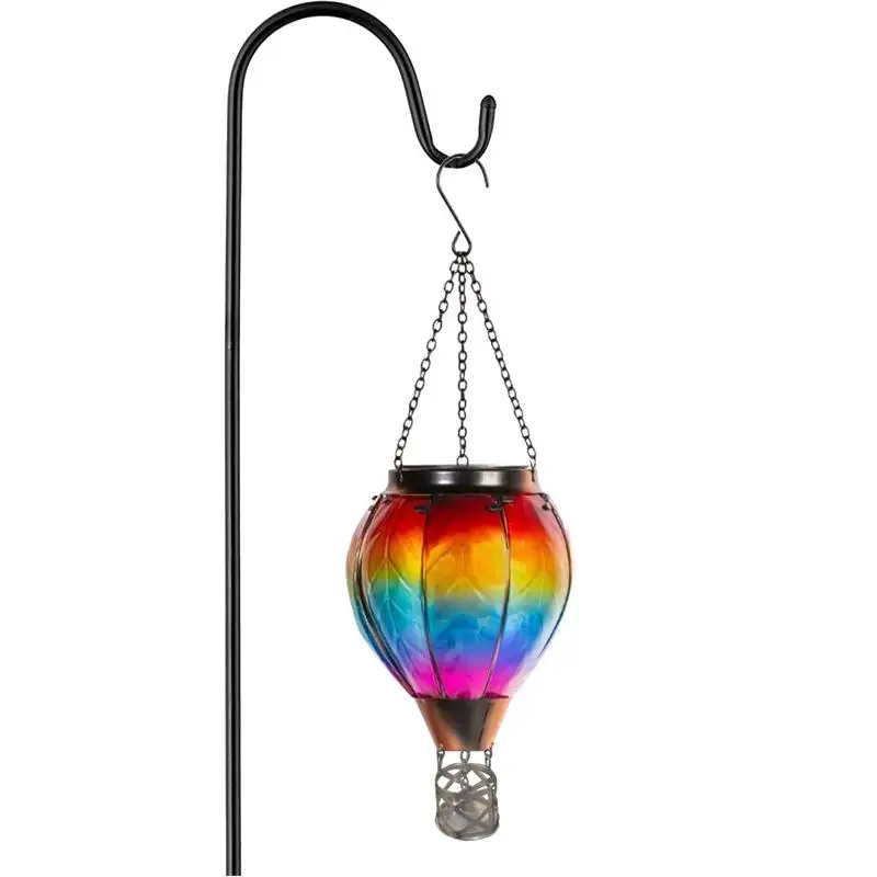 

Solar Powered Hot Air Balloon Lantern Flickering Flame Lights Chain Hook Hanging Solar Lanterns For Landscape Yard Patio Decor