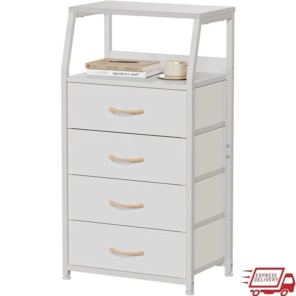 

Tall 4 Drawer Dresser Vertical Storage Tower Nightstand Organizer Bedroom Nursery Closet Hallway Entryway Playroom Home Office