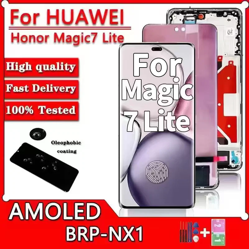 6,78-calowy wyświetlacz AMOLED do telefonu Honor Magic7 Lite, model BRP-NX1, wraz z panelami dotykowymi i ramką.