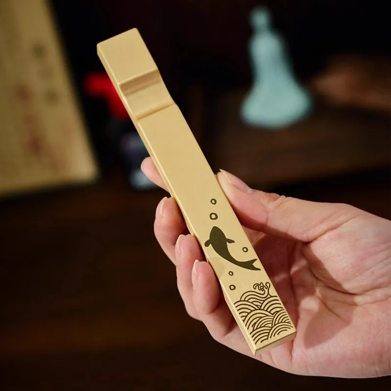 Multi-Function Solid Brass Paperweight Ruler with Pen/Brush Rest - All-in-One Tool for Calligraphy, Writing & Office