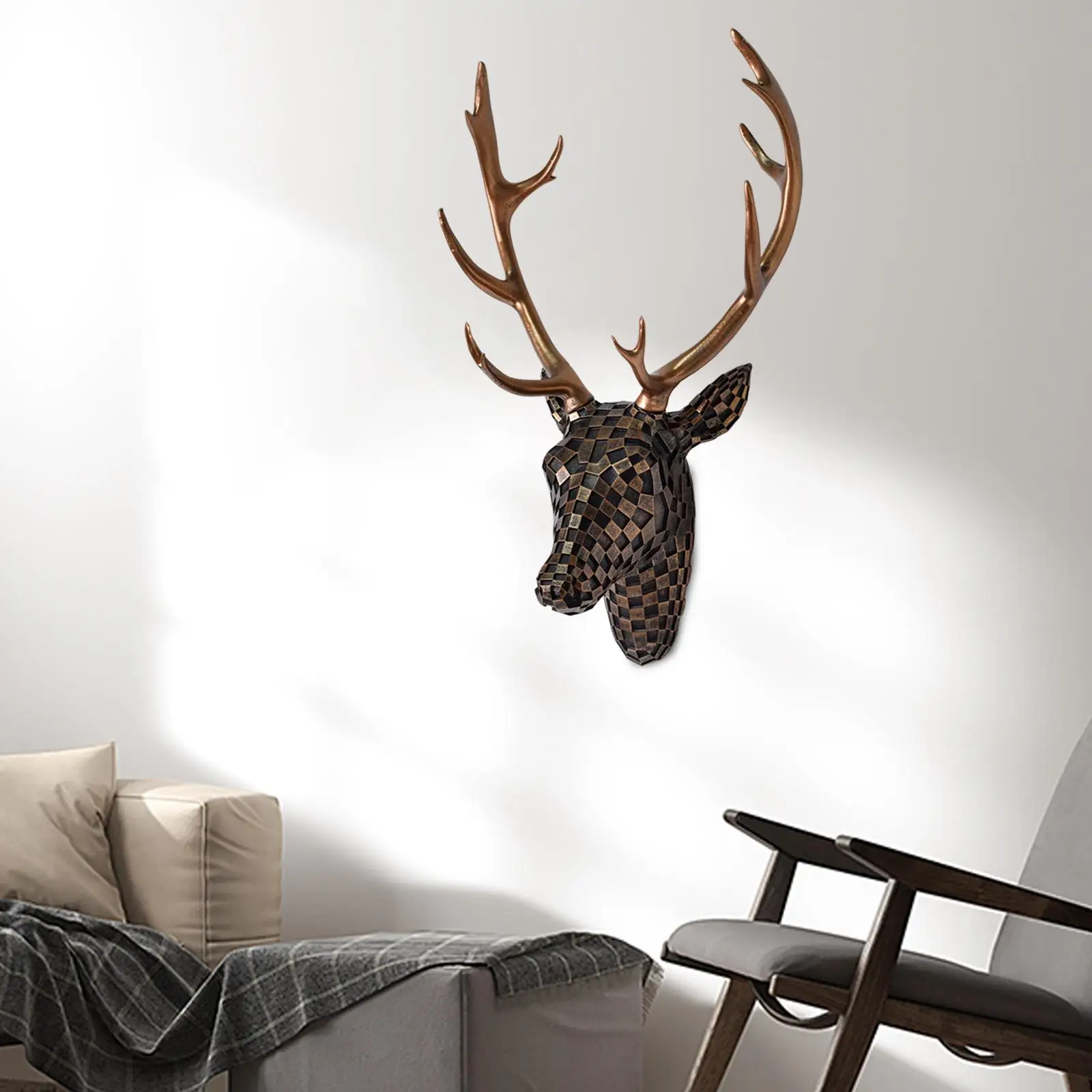 Deer Head Wall Mount Decor Gift Craft Centerpiece Wall Decoration Hanging Ornament for Living Room Indoor Office Hotel Bedroom