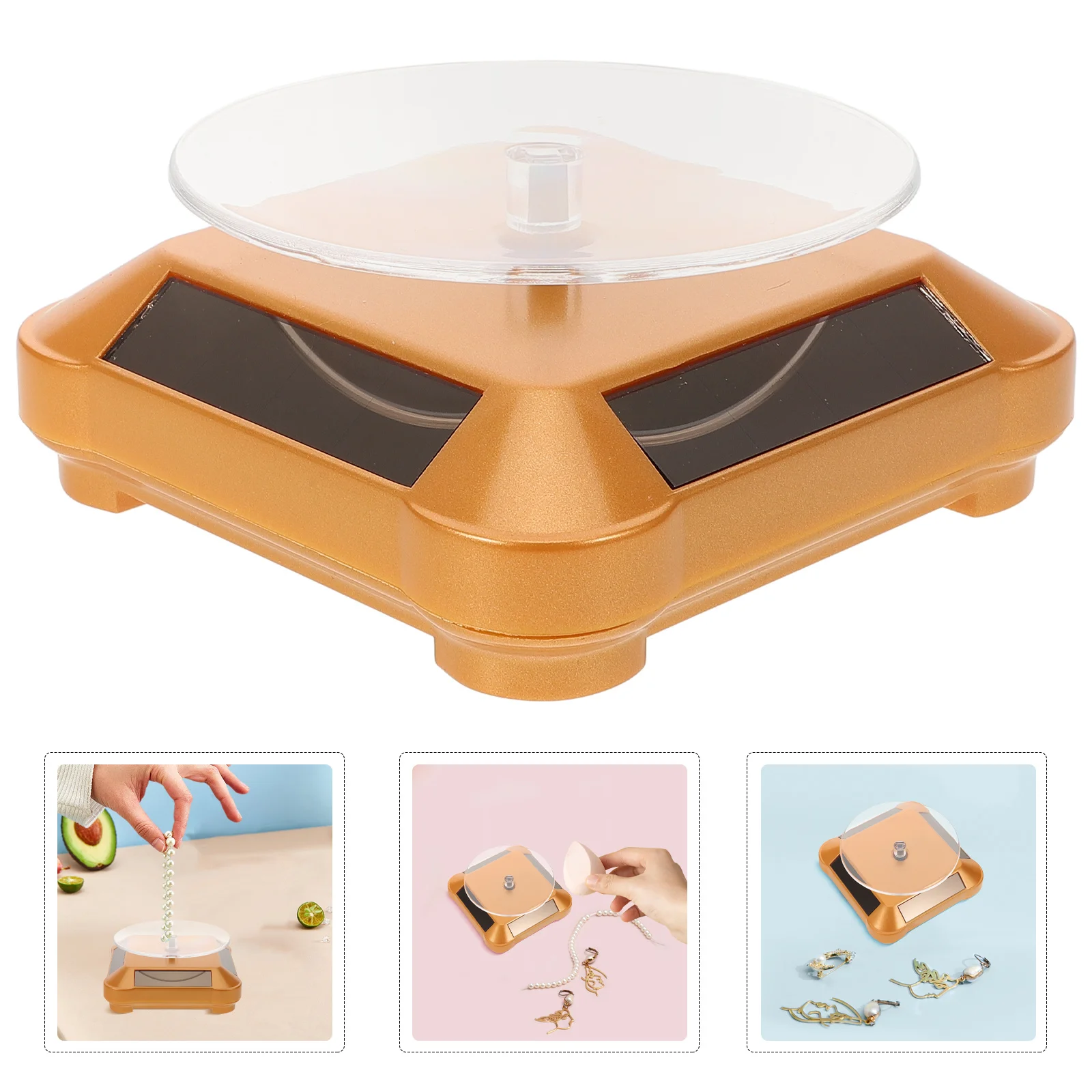 

Solar Jewelry Display Stand 360 Rotating Turntable Easy Use Multi Functional Commercial Personal Storage Showcases