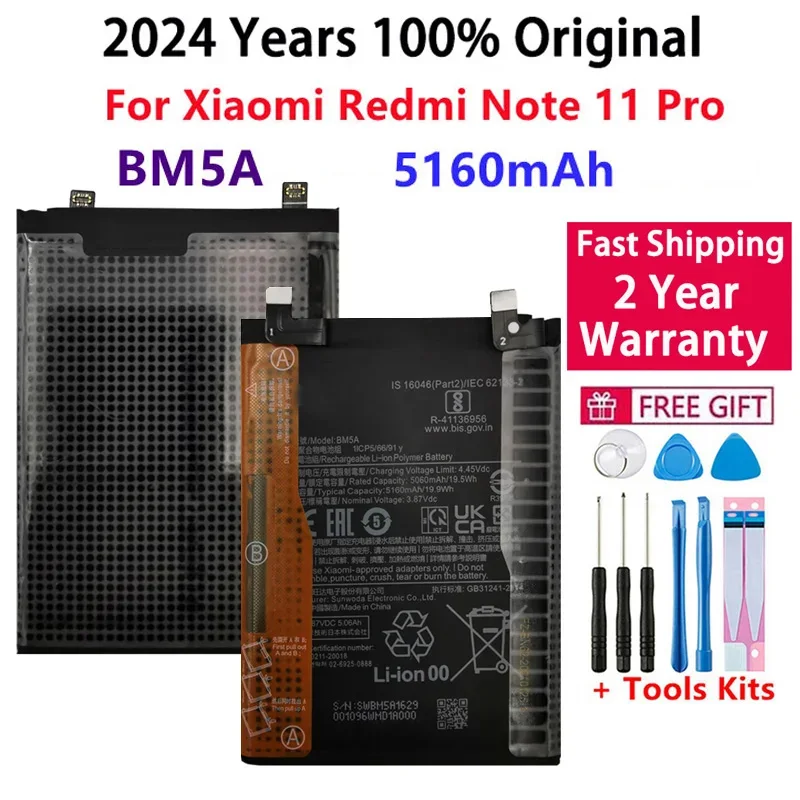 

100% Original New High Quality 5160mAh BM5A Phone Battery For Xiaomi MIUI Redmi Note 11 Pro 11pro Replacement Batteries Bateria