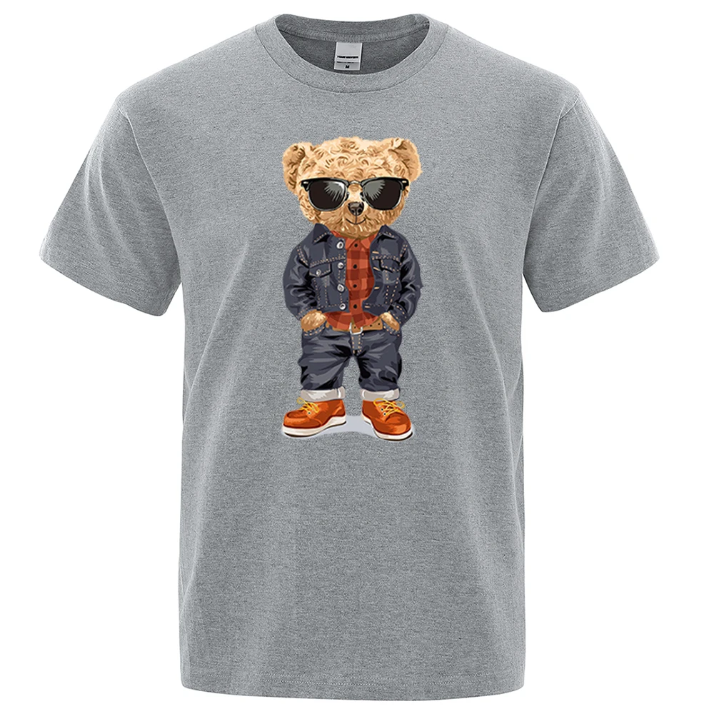 Cowboy Ted Bear With Hands In Pockets Men T Shirts Loose Summer Streetwear Casual Tee Clothes T-Shirts Cotton Breathable Tops