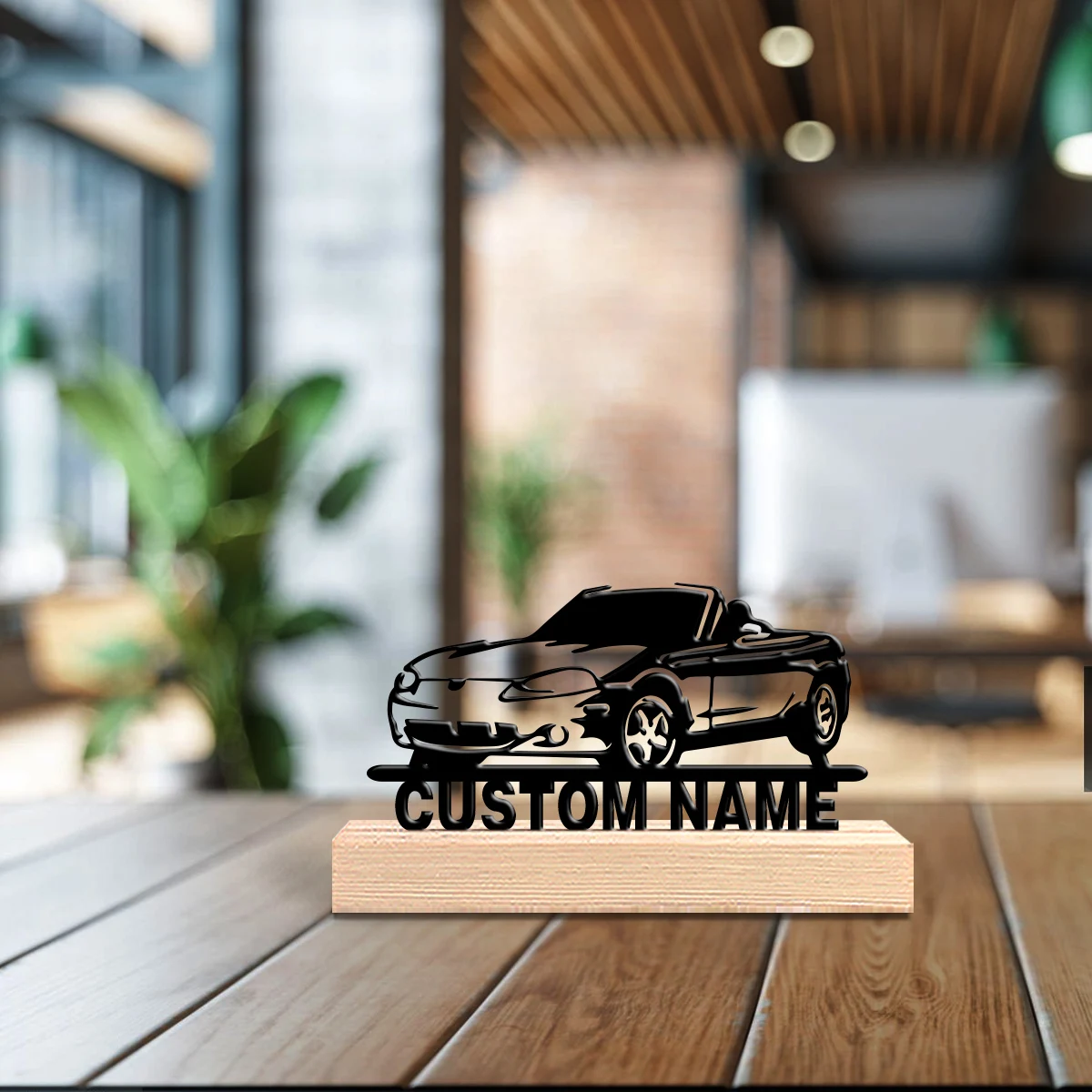 1pc Abstract nice car Custom Name Iron Statue Iron Ornament Iron Sculpture With Wood Base Art Figurine With Wood Base Home Table