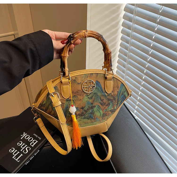

2025 Spring Oriental Bamboo Handle Bag - Minimalist Crossbody Tote for Women Ethic Chic Mom Purse