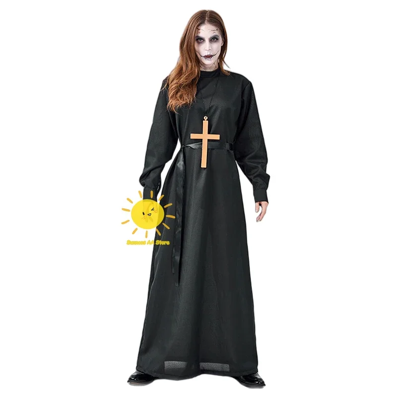 FC6Halloween The Nun Cosplay Valak Cosplay Costumes Nun Suits Cross Full Face Mask Horror Costume Carnival Party for Adult @FC8！