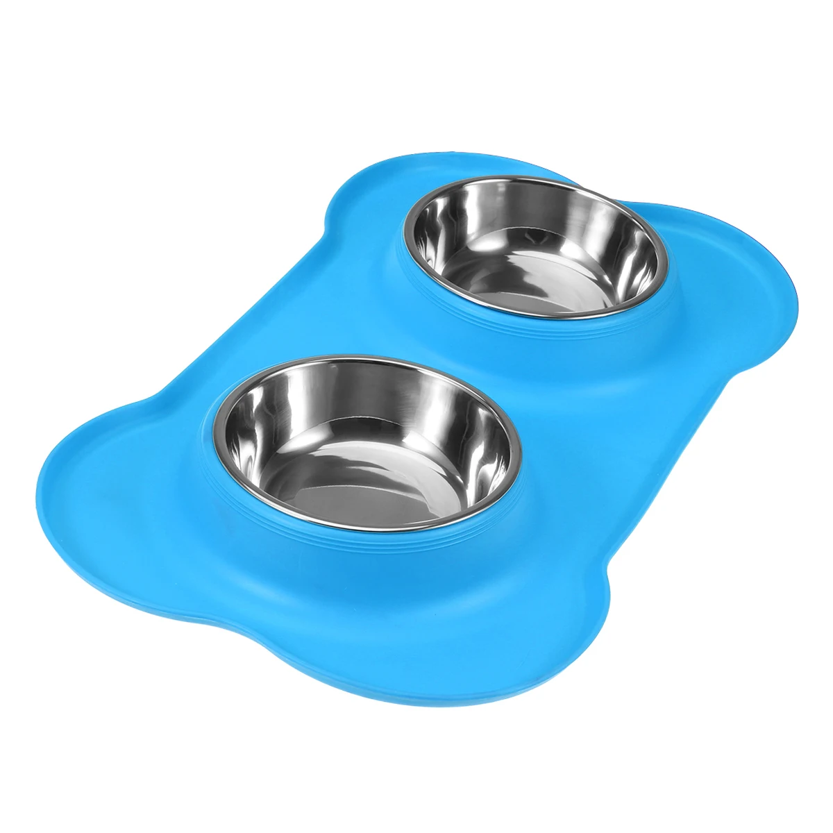 

Double Stainless Steel Food and Water Dog Bowls with No Spill Non-Skid Premium Quality Silicone Mat Feeder for Fee