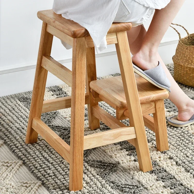 

Multi-function Step Stool Solid Wood Home Ladder Chair Thick Folding 2 Step Ladder Safe and Stable High Stools Kitchen