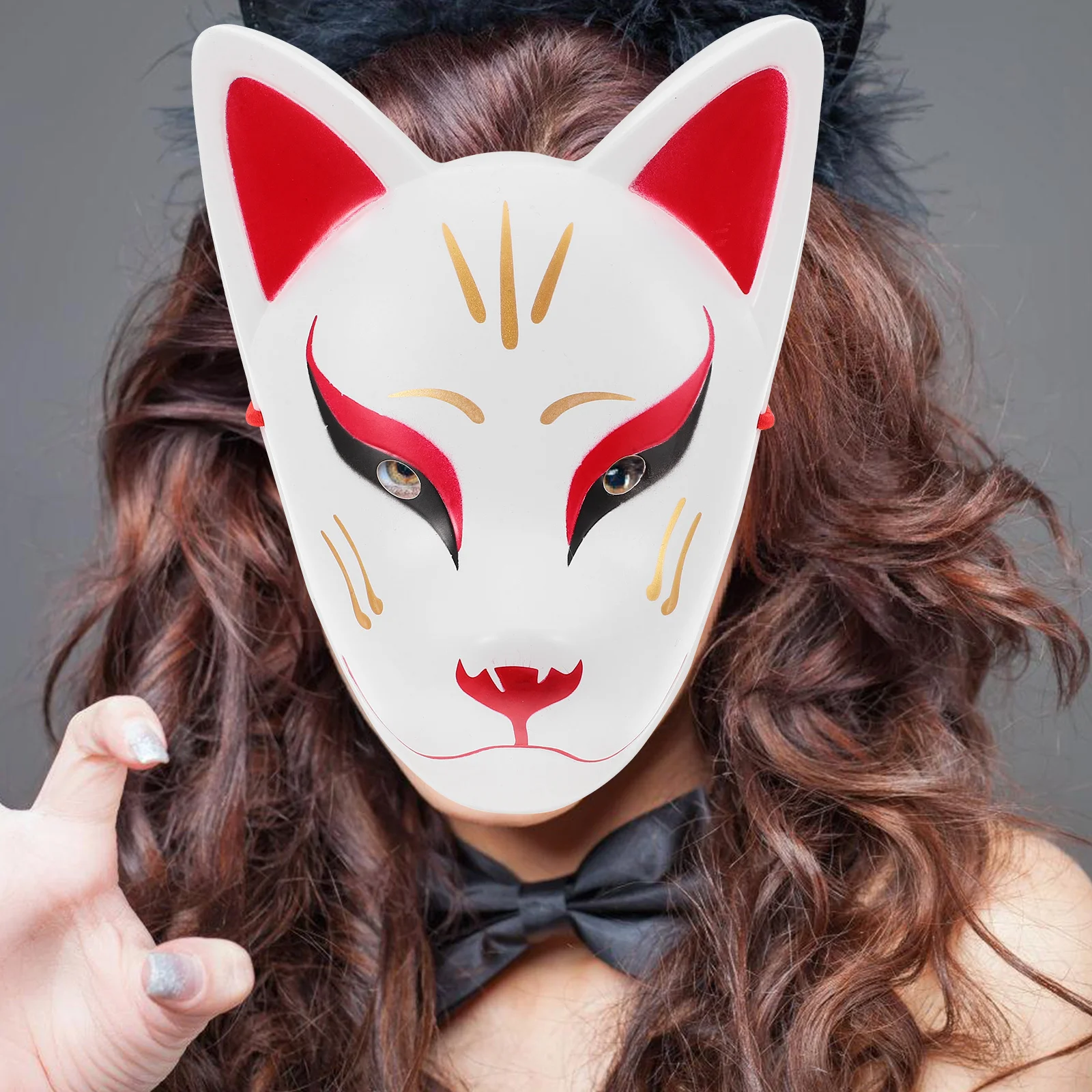 Maschera per il viso del gatto bianco Kitune giapponese volpe spaventosa costume di Halloween maschera per travestimento cosplay