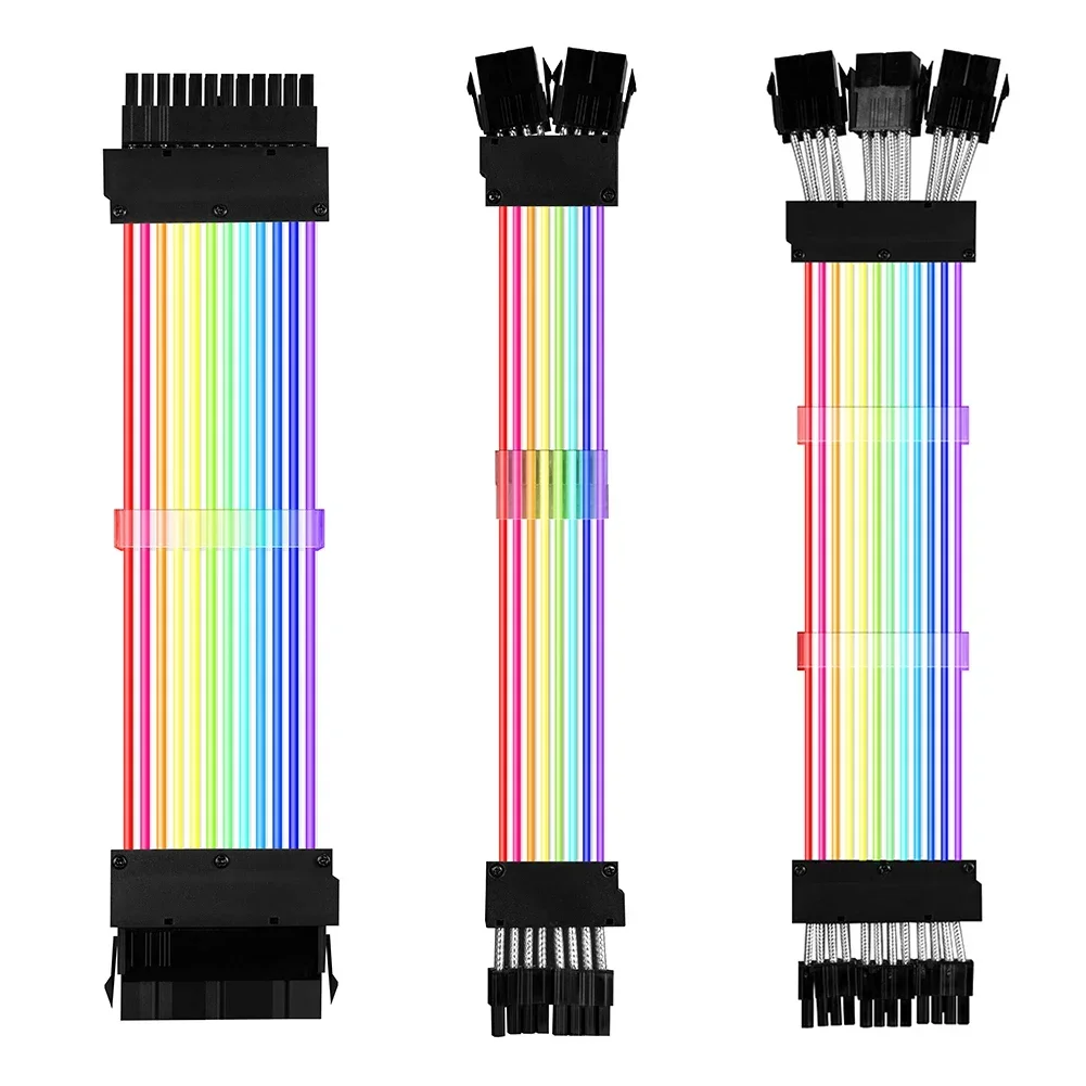 ARGB Addressable 5V 3Pin RGB PSU Power Supply Extension Cable 24Pin Motherboard 6+2Pin Graphics Card Cord Computer Accessories