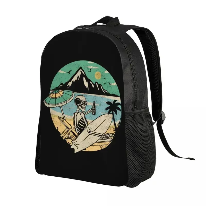 Summer Beach Surfer Skull Travel Backpack Women Men School Computer Bookbag Surfing College Student Daypack Bags