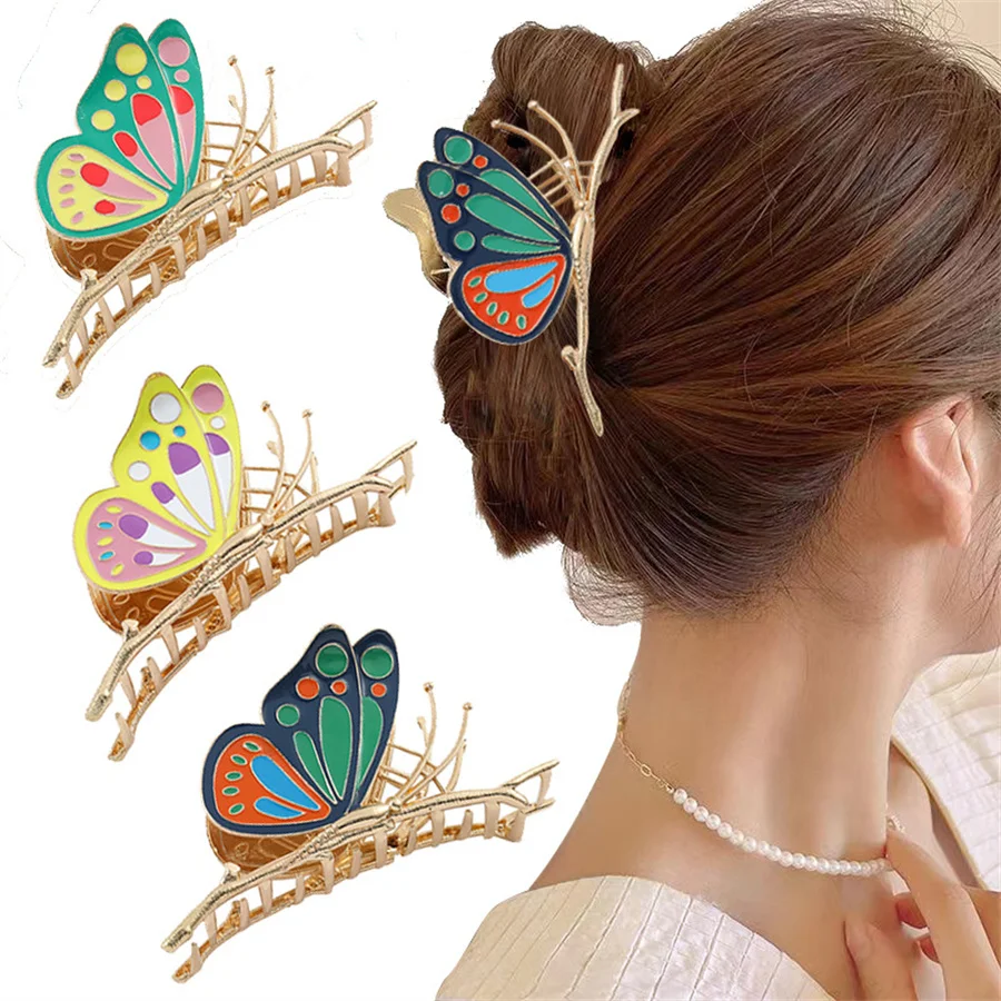 

Hot new Simulation Butterfly Hair Clip For Women Fashion Rhinestone Metal Hair Claw Barrettes Hairpin Hair Accessories Headwear