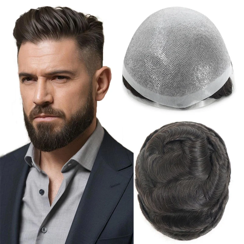 

Toupee for Man With Knots Thin Skin PU 0.06mm Men's Hairpiece European Human Hair Replacement System Pieces Male Hair Prosthesis
