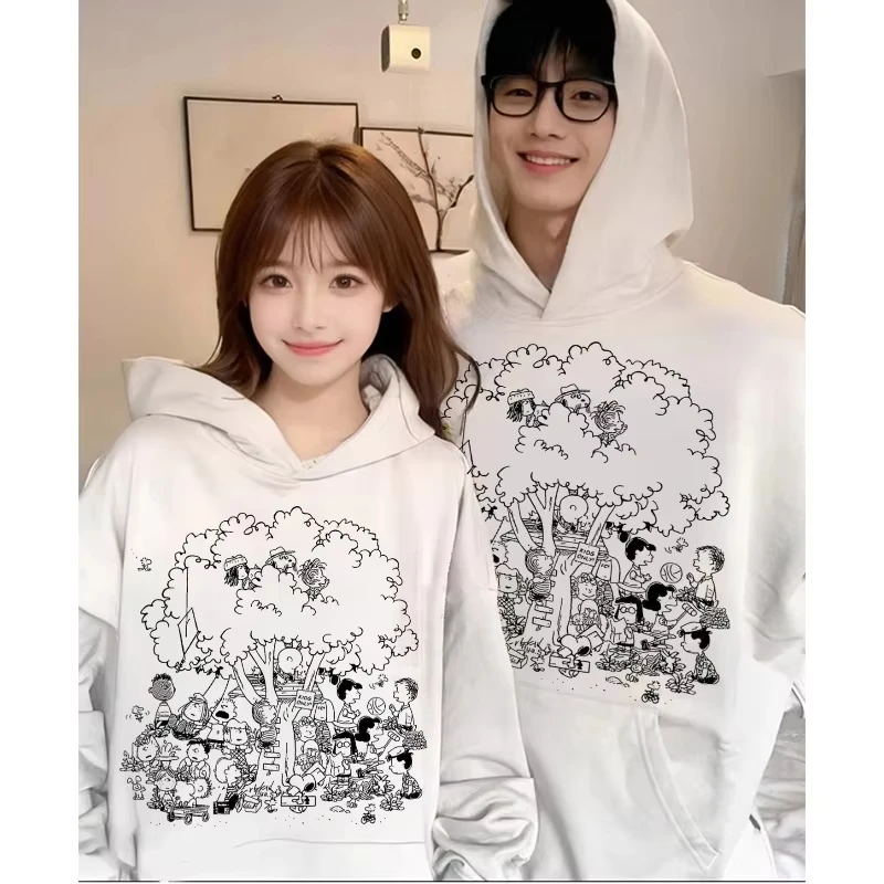 

Peanuts Snoopy Anime Peripheral Autumn Winter Couple Loose Hooded Sweatshirt Casual Versatile Pullover Top For Men And Women