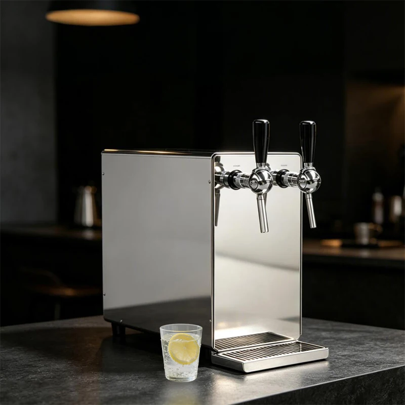 Premium Mirror Surface Polished Stainless Steel 2 Valve Automatic Output Electric Cool Soda Machine Sparkling Water Desktop