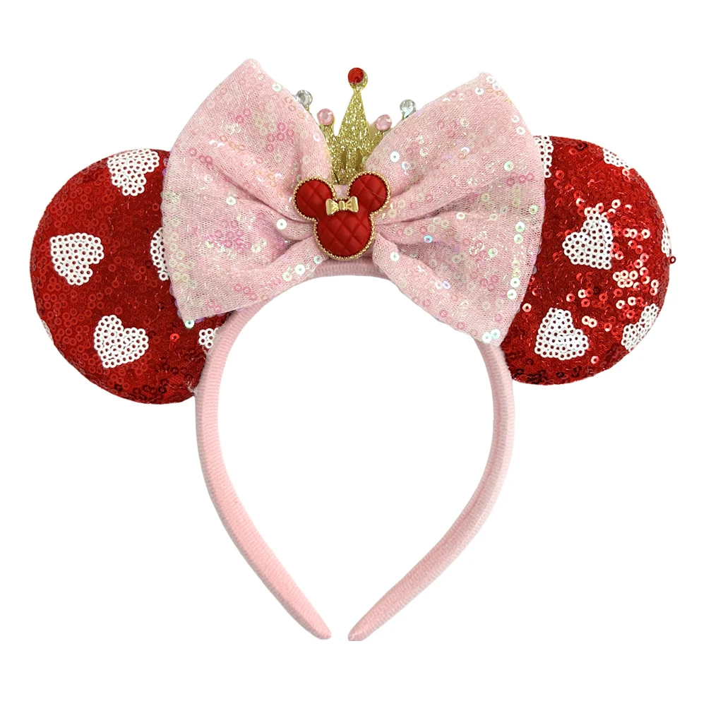 Love Heart Mickey Mouse Ear Headbands with Bow Sequin Cartoon Headbands Cosplay Costume Party Christmas Halloween for Girl Women - view 2
