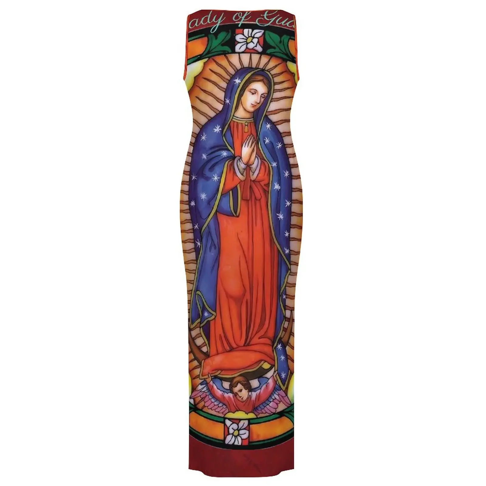 Abito Nostra Signora di Guadalupe senza maniche Abiti lunghi estetici della Vergine Maria Abito aderente Kawaii Abiti oversize di design da donna