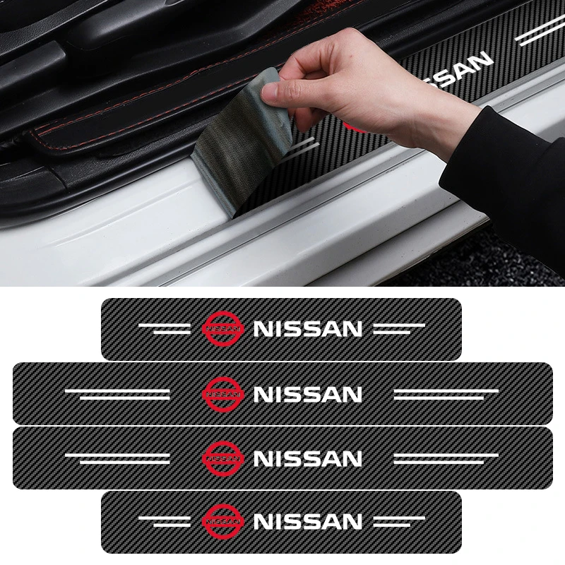 4Pcs Car Carbon Fiber Door Sill Protector Sticker High Quality For Nissan Nismo GTR Leaf Elgrand Sylphy Navara Tourle Xterra