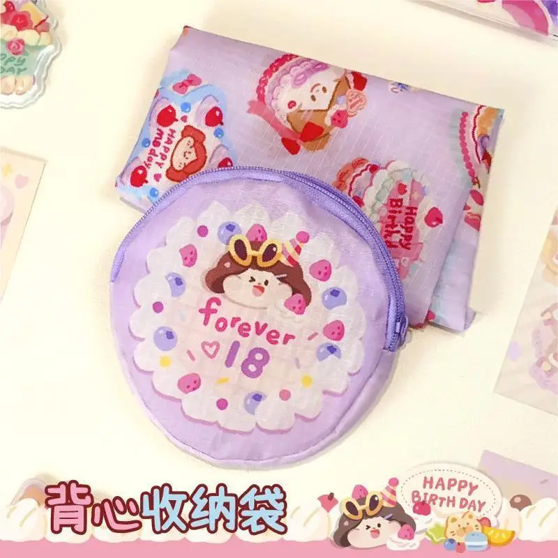 Meatball Cute Handheld Shopping Bag Foldable Portable Handheld Ledger Stationery Storage Bag