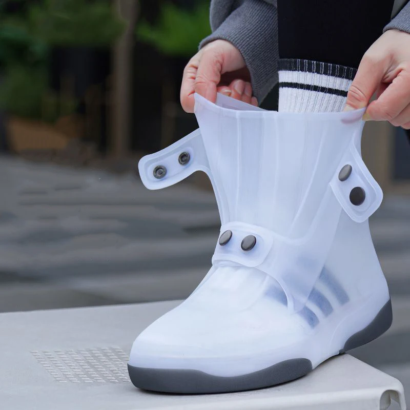 Unisex hohe Galoschen mit Kuhfleckenmuster, wiederverwendbar, mit Kordelzugmanschette, seitlichem Reißverschluss, wasserdicht, rutschfest, Schuhüberzüge für Fahrradfahrten. – Detail 26