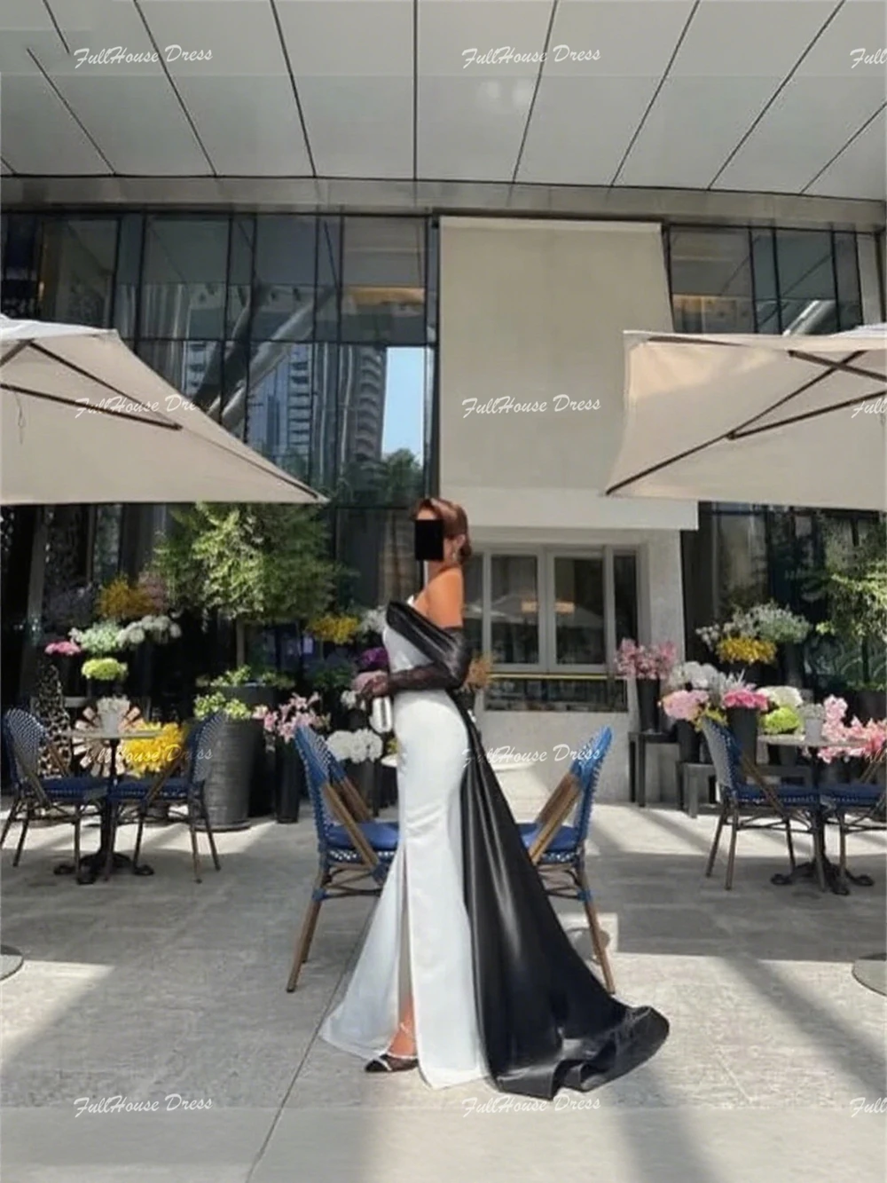 Vestido de fiesta formal con abertura lateral plisado y hombros descubiertos personalizado Vestido de noche hasta el suelo sin espalda con tren de barrido