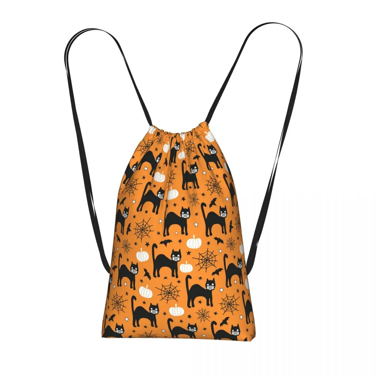 

Cute Cat Pumpkin And Spider Web Halloween Backpacks Fashion Drawstring Bags Sports Bag Book Bags for Man Woman Students